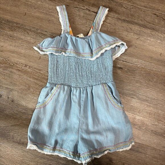 Matilda Jane Other - Matilda Jane Girls Size 6 Picnic in the Park Romper Denim Sleeveless